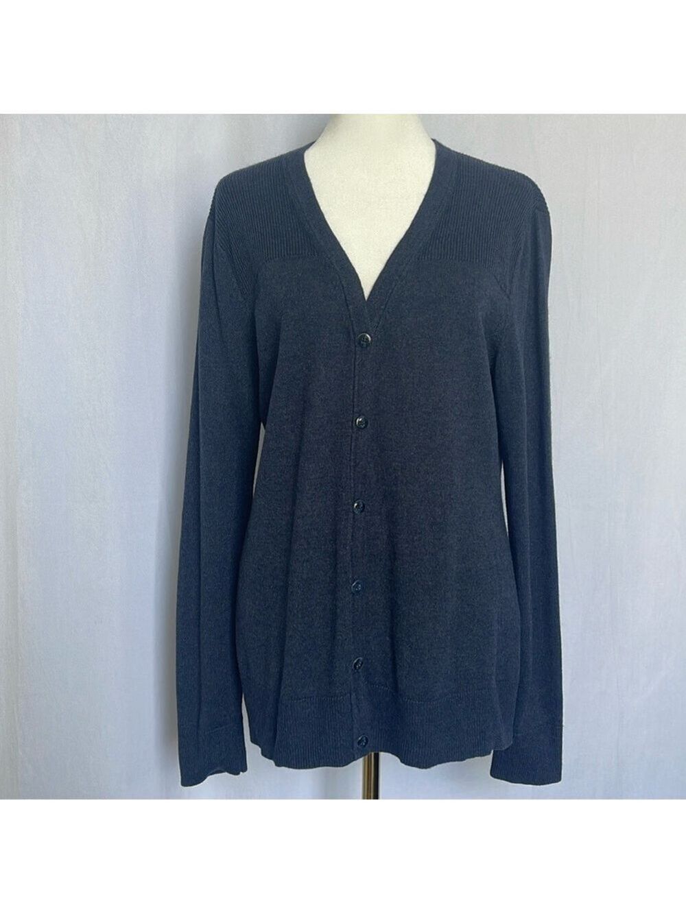 Eddie Bauer Women's Button Front Cardigan Size M Blue Lambswool Blend EUC
